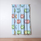 Pastel Blue Colorful Smiley Faces Window Curtain Gallery Image 3