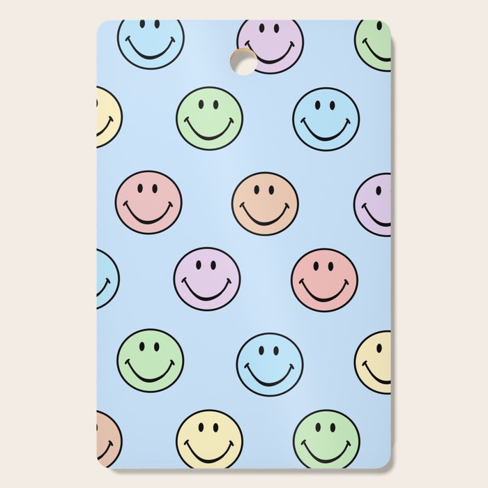 Pastel Blue Colorful Smiley Faces Cutting Board Gallery Image 1