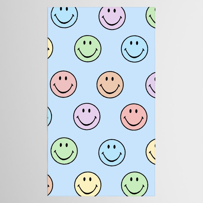 Pastel Blue Colorful Smiley Faces Tablecloth Gallery Image 2
