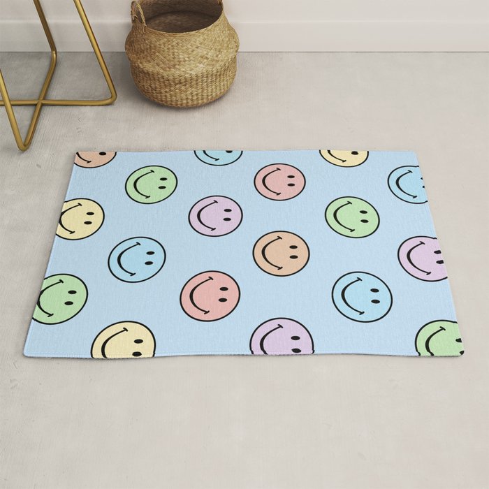 Pastel Blue Colorful Smiley Faces Rug Gallery Image 1