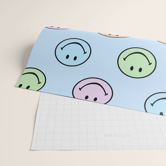 Pastel Blue Colorful Smiley Faces Wrapping Paper Gallery Image 2