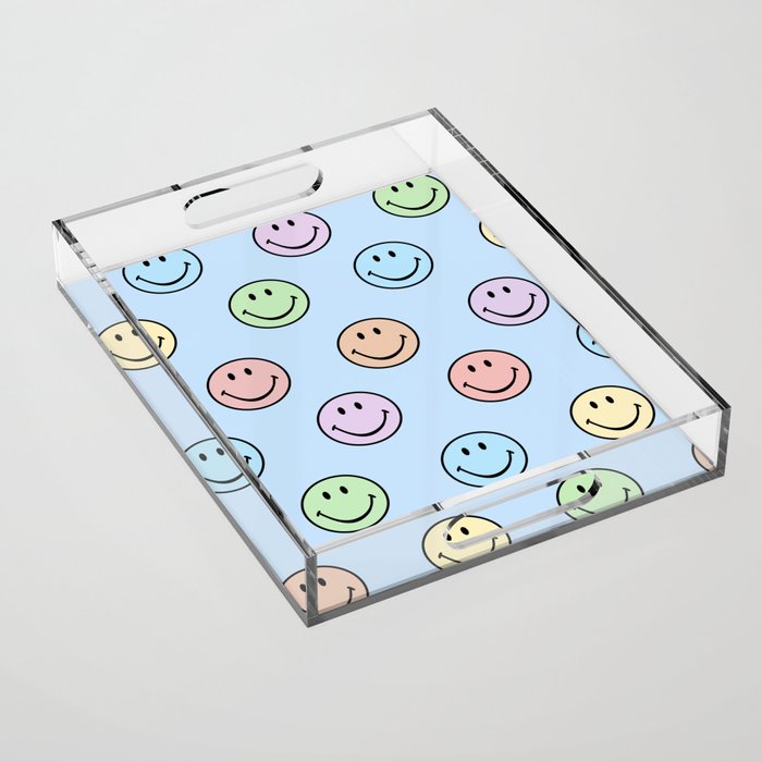 Pastel Blue Colorful Smiley Faces Acrylic Tray Gallery Image 1