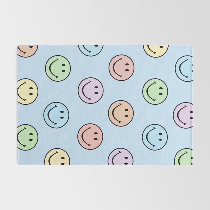 Pastel Blue Colorful Smiley Faces Rug Gallery Image 2
