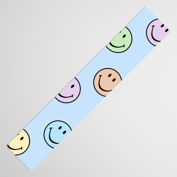 Pastel Blue Colorful Smiley Faces Table Runner Gallery Image 3