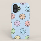 Pastel Blue Colorful Smiley Faces iPhone Case Gallery Image 1