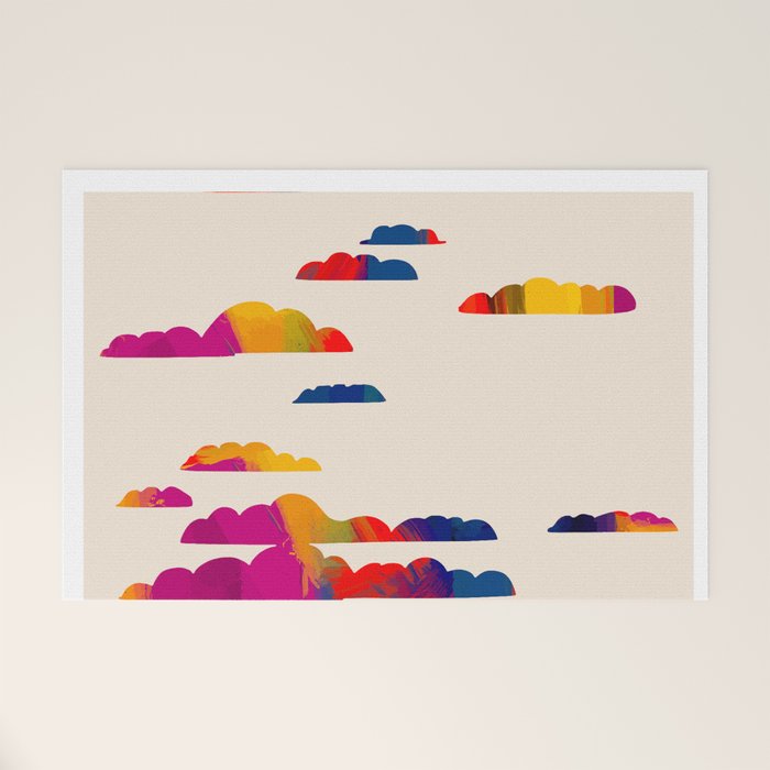 Totem Clouds, Colorful Sky Vibrant Eclectic Bohemian, Abstract Positivity Good Vibes Boho Contemporary Modern Painting Welcome Mat Gallery Image 1