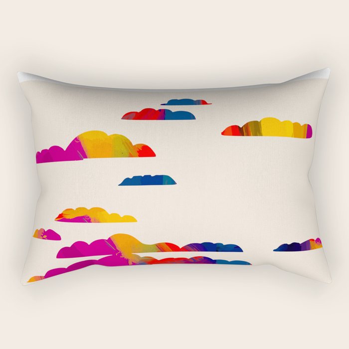 Totem Clouds, Colorful Sky Vibrant Eclectic Bohemian, Abstract Positivity Good Vibes Boho Contemporary Modern Painting Rectangular Pillow Gallery Image 2