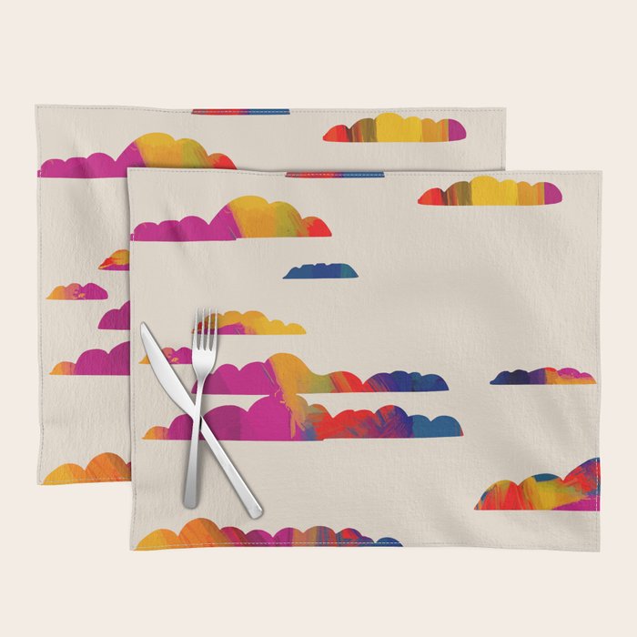 Totem Clouds, Colorful Sky Vibrant Eclectic Bohemian, Abstract Positivity Good Vibes Boho Contemporary Modern Painting Placemat Gallery Image 1
