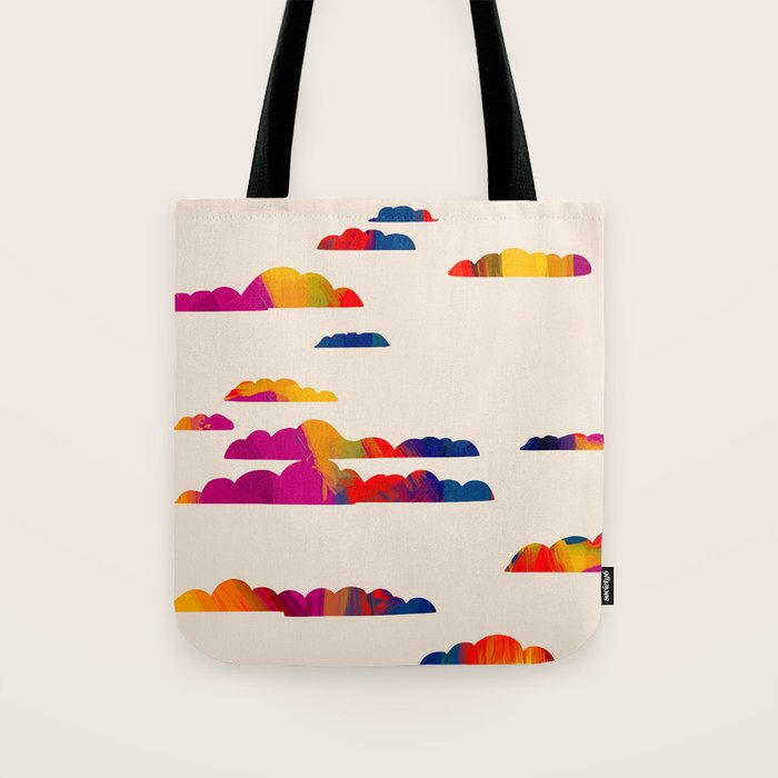 Totem Clouds, Colorful Sky Vibrant Eclectic Bohemian, Abstract Positivity Good Vibes Boho Contemporary Modern Painting Tote Bag Gallery Image 1