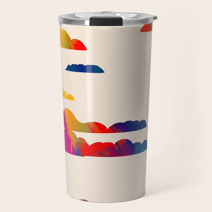 Totem Clouds, Colorful Sky Vibrant Eclectic Bohemian, Abstract Positivity Good Vibes Boho Contemporary Modern Painting Travel Mug Gallery Image 1