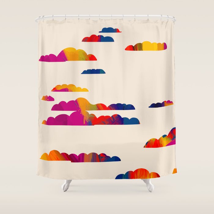 Totem Clouds, Colorful Sky Vibrant Eclectic Bohemian, Abstract Positivity Good Vibes Boho Contemporary Modern Painting Shower Curtain Gallery Image 1