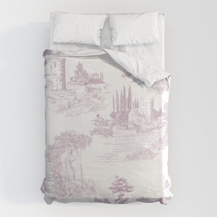 Toile de Jouy Vintage French Soft Lilac Blush Pastoral Pattern Duvet Cover Gallery Image 6