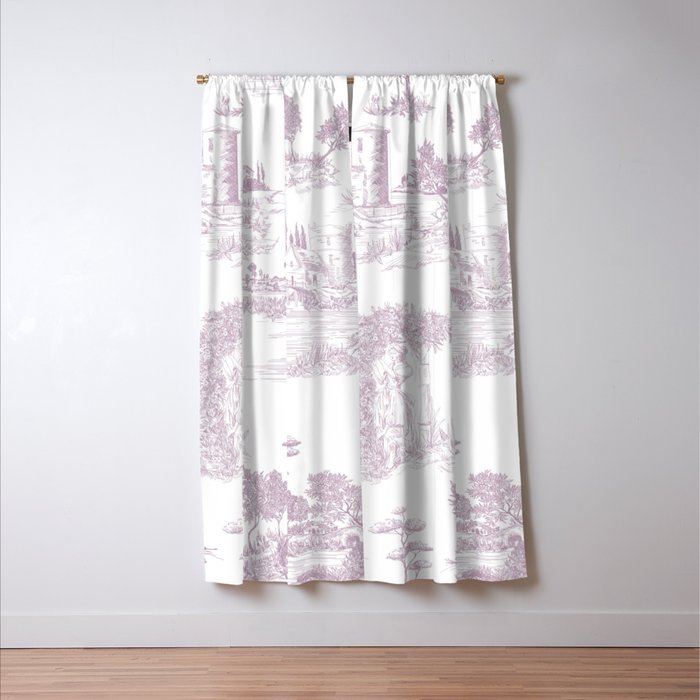 Toile de Jouy Vintage French Soft Lilac Blush Pastoral Pattern Window Curtain Gallery Image 3