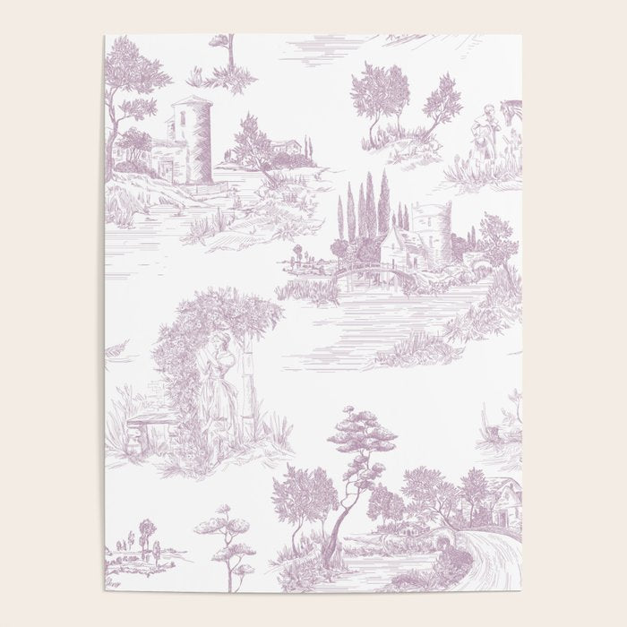 Toile de Jouy Vintage French Soft Lilac Blush Pastoral Pattern Poster Gallery Image 4