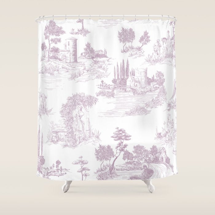 Toile de Jouy Vintage French Soft Lilac Blush Pastoral Pattern Shower Curtain Gallery Image 1