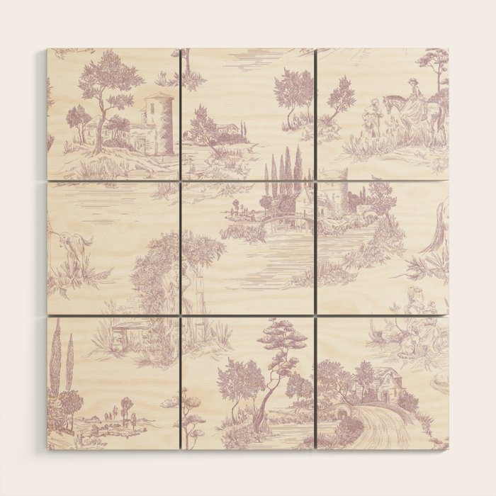Toile de Jouy Vintage French Soft Lilac Blush Pastoral Pattern Wood Wall Art Gallery Image 1