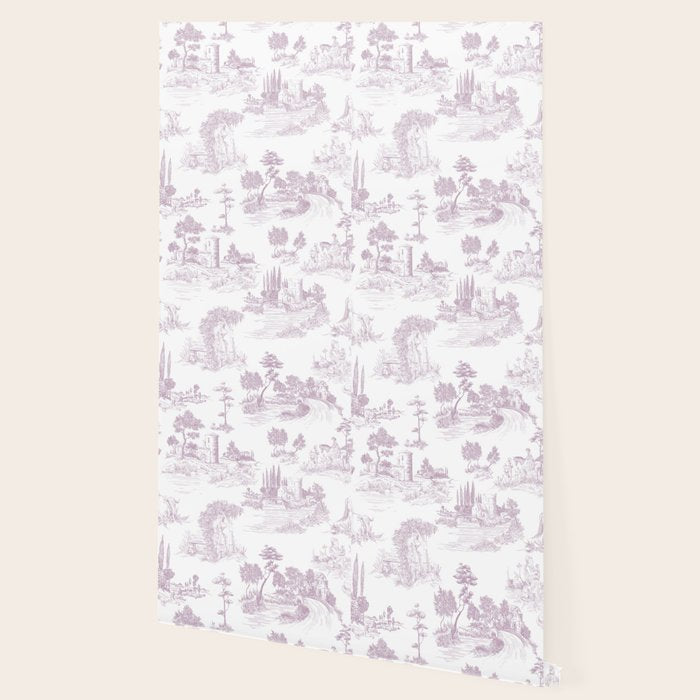 Toile de Jouy Vintage French Soft Lilac Blush Pastoral Pattern Wallpaper Gallery Image 2