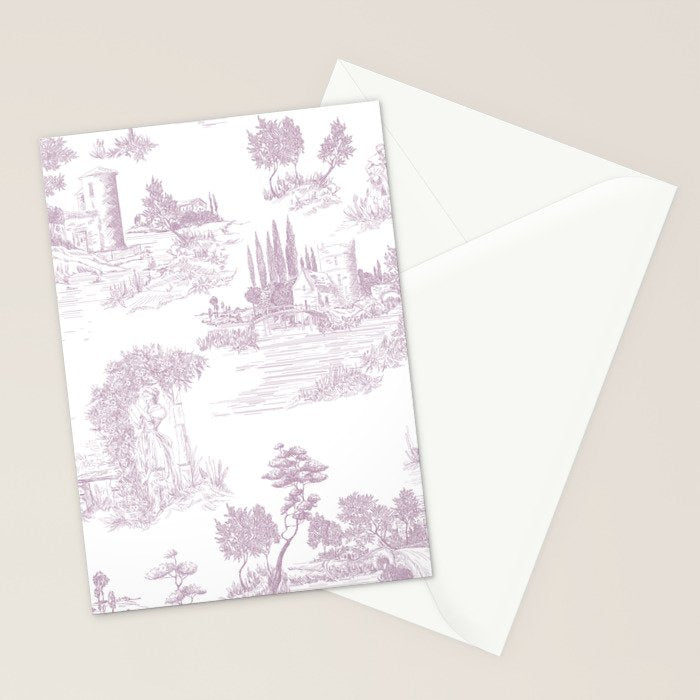 Toile de Jouy Vintage French Soft Lilac Blush Pastoral Pattern Stationery Card Gallery Image 2