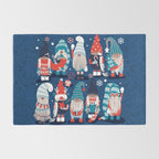 Let it gnome // blue background little Santa's helpers preparing for Christmas neon red classic oxford and pastel blue dressed gnomes Rug Gallery Image 2