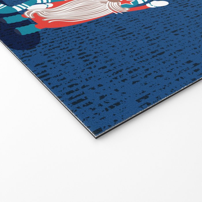 Let it gnome // blue background little Santa's helpers preparing for Christmas neon red classic oxford and pastel blue dressed gnomes Welcome Mat Gallery Image 2