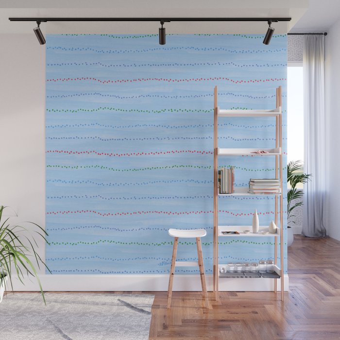 Minimal Doodle Dots in Sky Blue Wall Mural Gallery Image 1