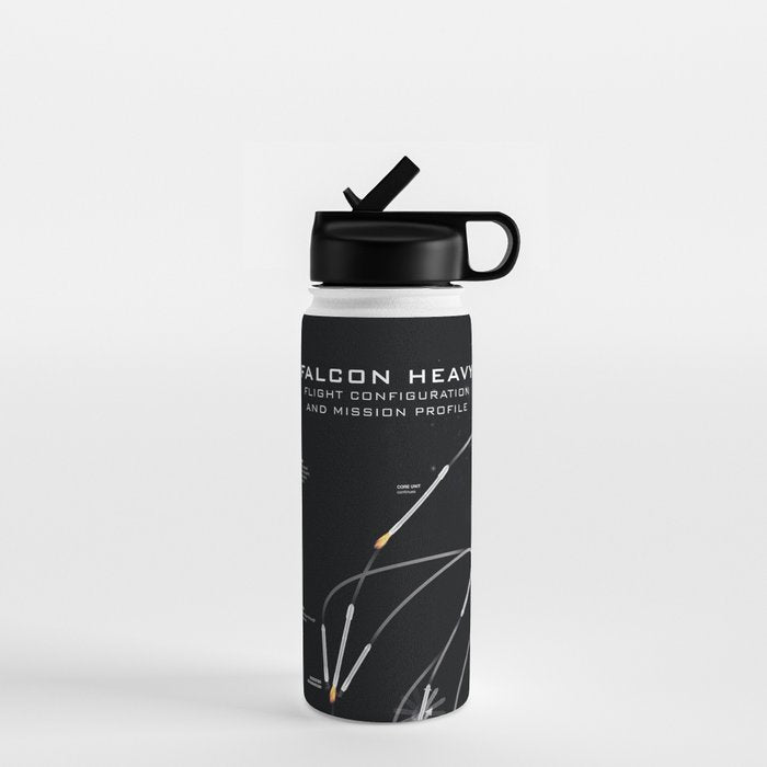 SpaceX Falcon Heavy Spacecraft NASA Rocket Blueprint in High Resolution (all black) Water Bottle Gallery Image 1