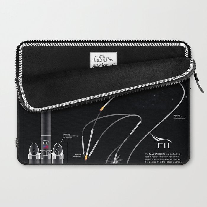 SpaceX Falcon Heavy Spacecraft NASA Rocket Blueprint in High Resolution (all black) Laptop Sleeve Gallery Image 2