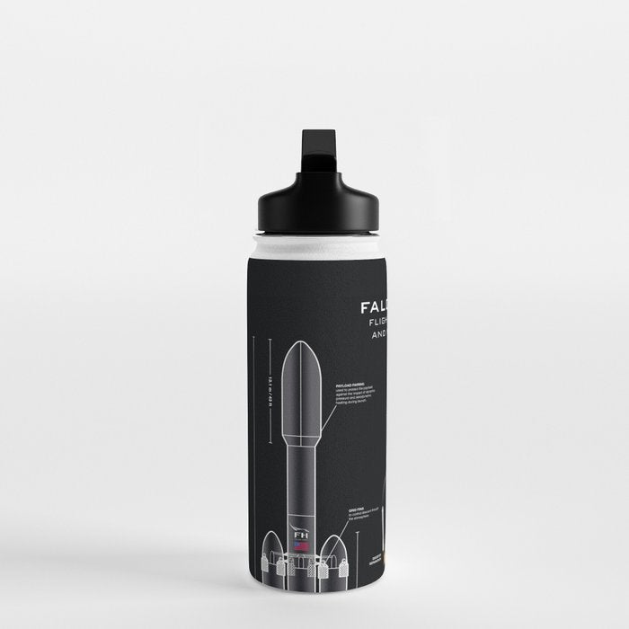SpaceX Falcon Heavy Spacecraft NASA Rocket Blueprint in High Resolution (all black) Water Bottle Gallery Image 3
