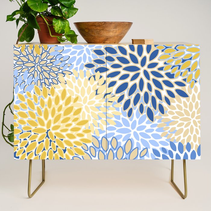 Modern, Floral Prints, Summer, Yellow and Blue Credenza Gallery Image 1