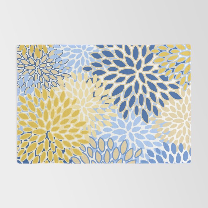 Modern, Floral Prints, Summer, Yellow and Blue Rug Gallery Image 2
