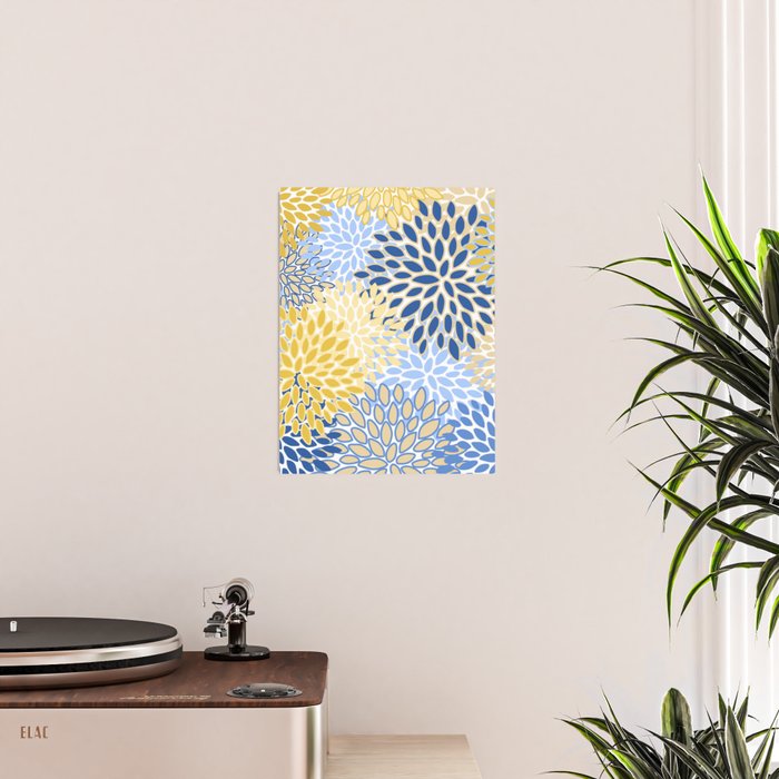Modern, Floral Prints, Summer, Yellow and Blue Poster Gallery Image 2