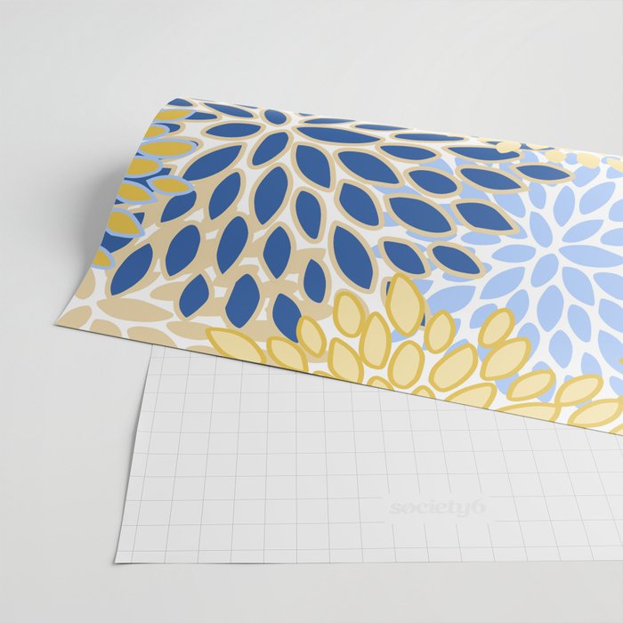 Modern, Floral Prints, Summer, Yellow and Blue Wrapping Paper Gallery Image 2