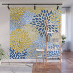 Modern, Floral Prints, Summer, Yellow and Blue Wall Mural Gallery Image 1