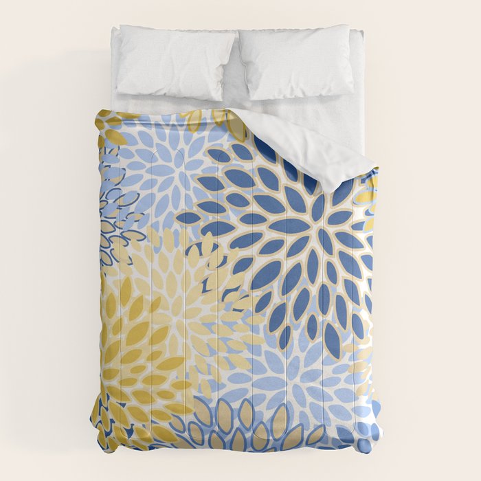 Modern, Floral Prints, Summer, Yellow and Blue Comforter Gallery Image 6
