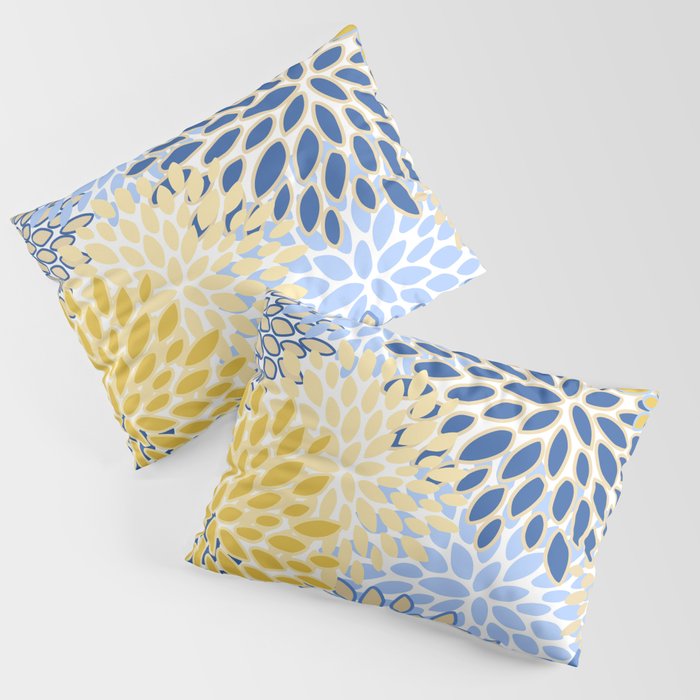 Modern, Floral Prints, Summer, Yellow and Blue Pillow Sham Gallery Image 3