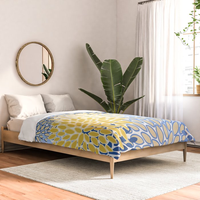Modern, Floral Prints, Summer, Yellow and Blue Comforter Gallery Image 2