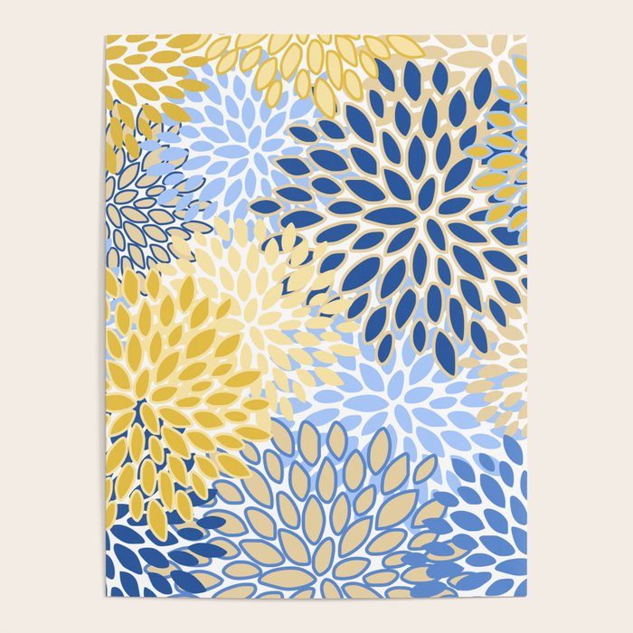 Modern, Floral Prints, Summer, Yellow and Blue Poster Gallery Image 1