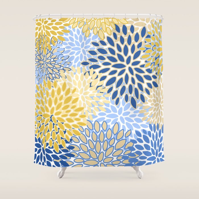 Modern, Floral Prints, Summer, Yellow and Blue Shower Curtain Gallery Image 1