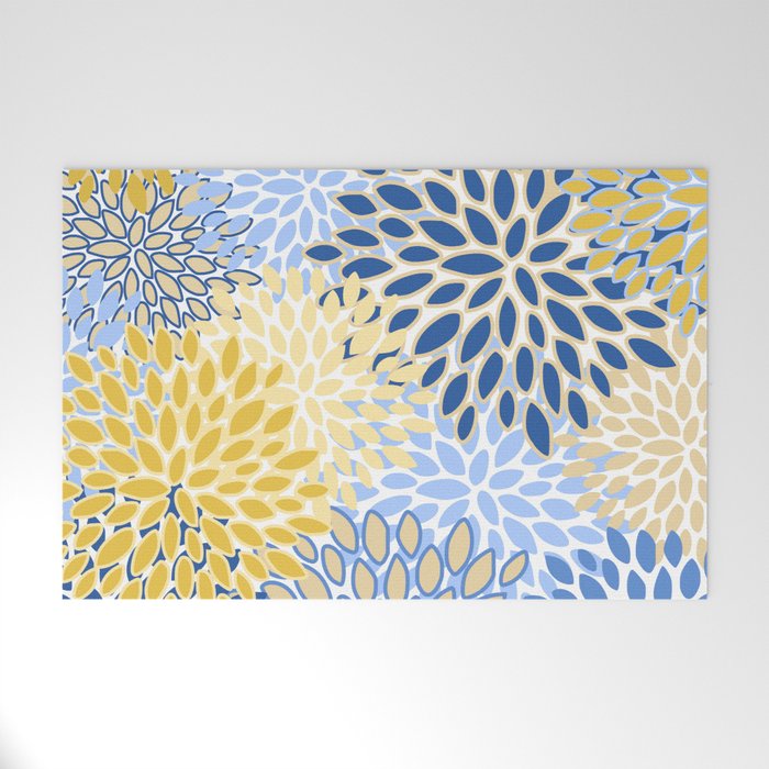 Modern, Floral Prints, Summer, Yellow and Blue Welcome Mat Gallery Image 1