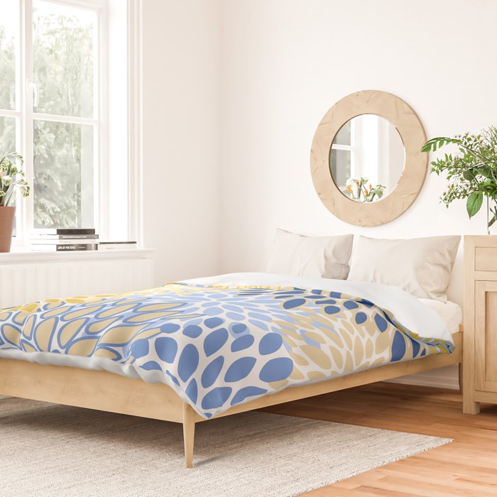 Modern, Floral Prints, Summer, Yellow and Blue Duvet Cover Gallery Image 2