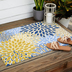 Modern, Floral Prints, Summer, Yellow and Blue Outdoor Rug Gallery Image 2