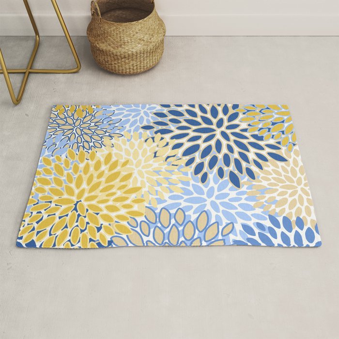 Modern, Floral Prints, Summer, Yellow and Blue Rug Gallery Image 1