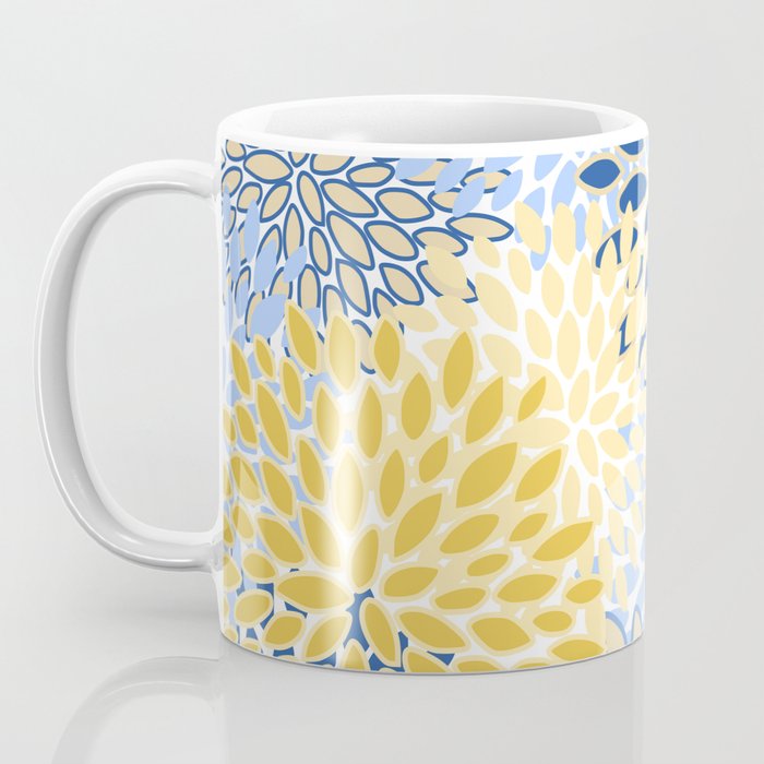 Modern, Floral Prints, Summer, Yellow and Blue Coffee Mug Gallery Image 3
