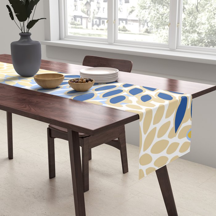 Modern, Floral Prints, Summer, Yellow and Blue Table Runner Gallery Image 2
