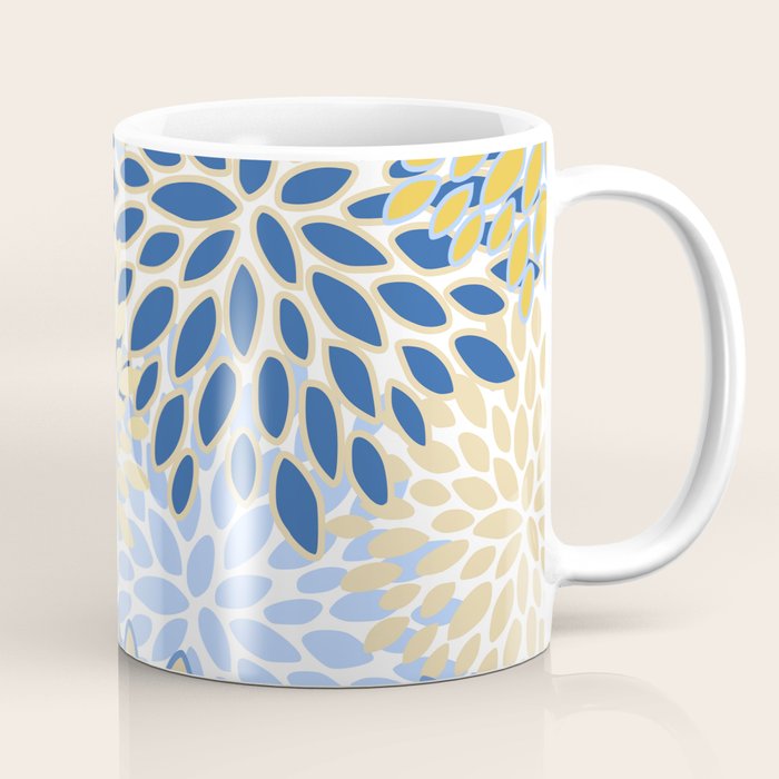 Modern, Floral Prints, Summer, Yellow and Blue Coffee Mug Gallery Image 1