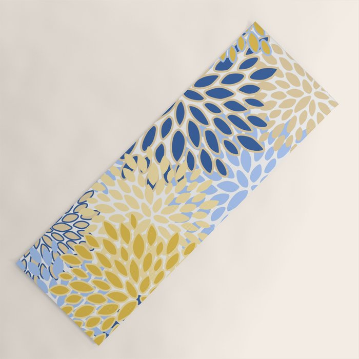 Modern, Floral Prints, Summer, Yellow and Blue Yoga Mat Gallery Image 1