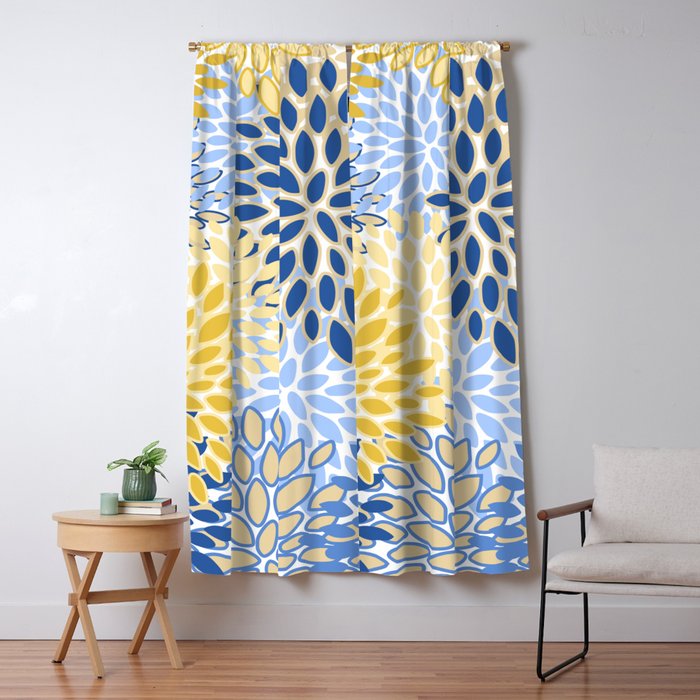 Modern, Floral Prints, Summer, Yellow and Blue Window Curtain Gallery Image 1