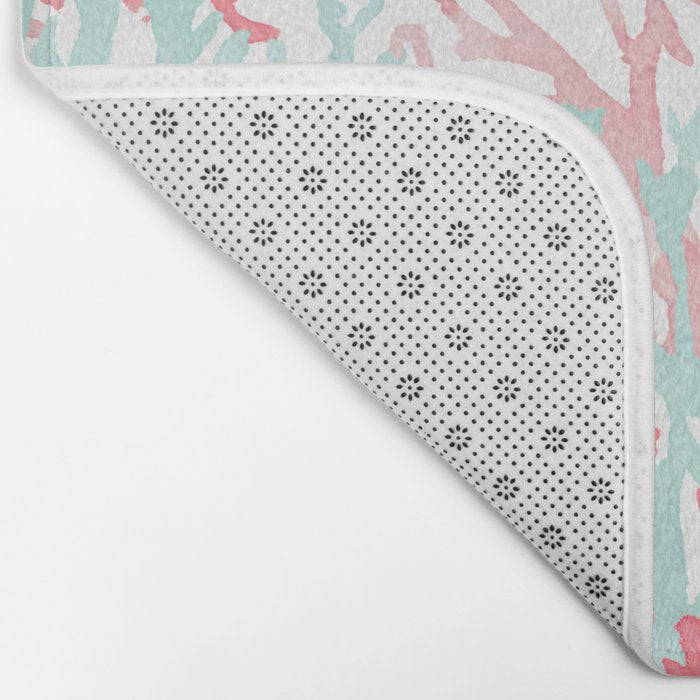 Modern hand painted coral pink teal reef coral floral Bath Mat Gallery Image 2