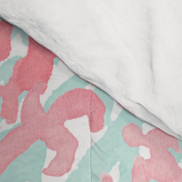 Modern hand painted coral pink teal reef coral floral Comforter Gallery Image 4