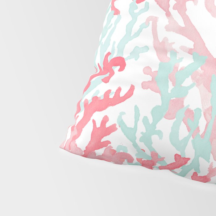 Modern hand painted coral pink teal reef coral floral Pillow Sham Gallery Image 4